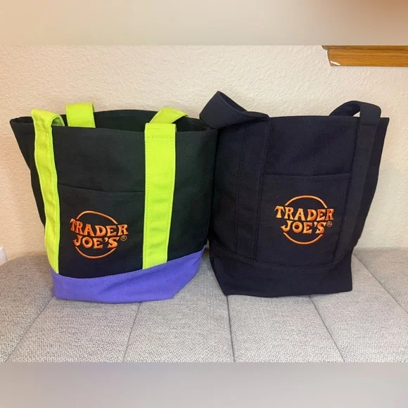 Trader Joe's Mini Canvas Tote Bag Set - Black and Purple (2) - Picture 9 of 12